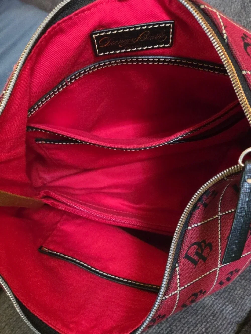 Dooney & Bourke Burgundy Monogram Hobo with Black Trim